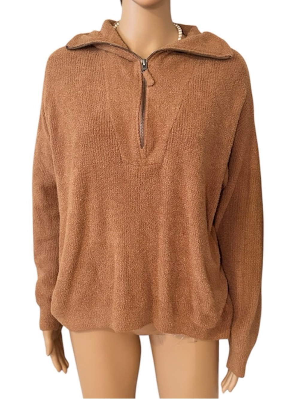 Barefoot Dreams Women’s Size Medium Soft Light Brown 1/4 Zip Pullover Sweater